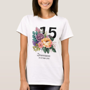 Camiseta Quinceanera Floral 15 cumpleaños