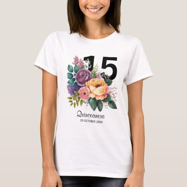 Camiseta Quinceanera Floral 15 cumpleaños (Anverso)