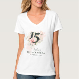 Camiseta Quinceanera Rústica Floral Rosa Rubor 15º cumpleañ