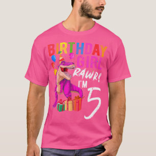 Camiseta Quinto Cumpleaños 5 Años De Dinosaurio Rosado Trex