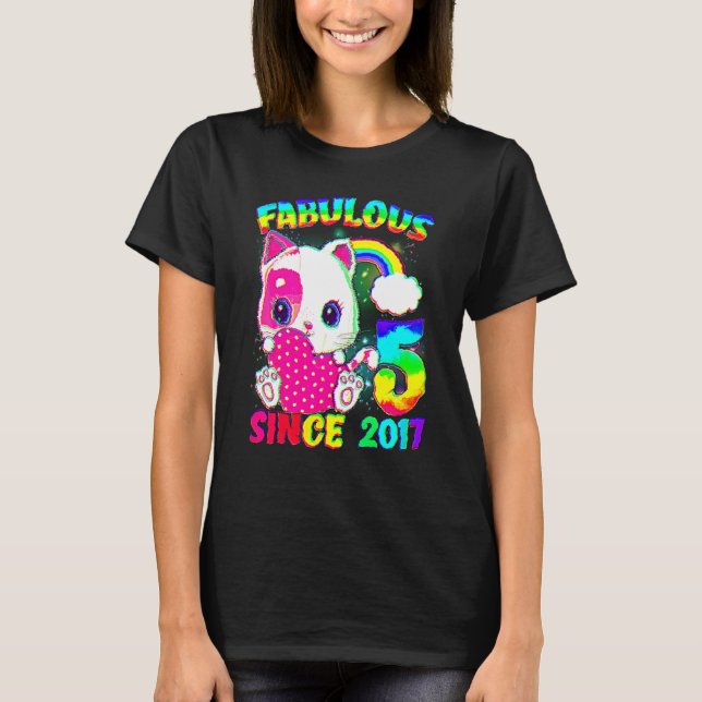 Camiseta Quinto cumpleaños, Chica de gato lindo, fabulous S (Anverso)