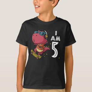 Camiseta Quinto cumpleaños Skateboard Trex dinosaur 5 año