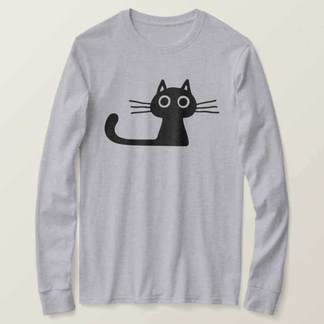 Camiseta Quirky lindo gato negro gatito con largos sacudido (Anverso del diseño)