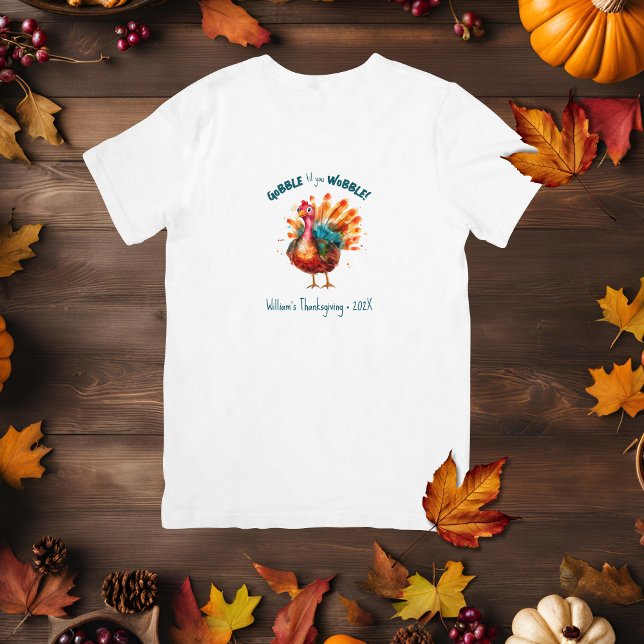 Camiseta Quirky Watercolor Turquía Acción de Gracias (Gobble Til you Wobble quirky turkey t-shirt)