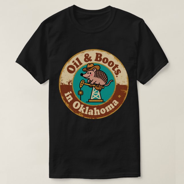 Camiseta Quirky Western Charm_ Oklahoma Cowboy Armadillo (Diseño del anverso)