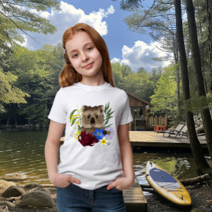 Camiseta Quokka Feliz Australia Floral Azul
