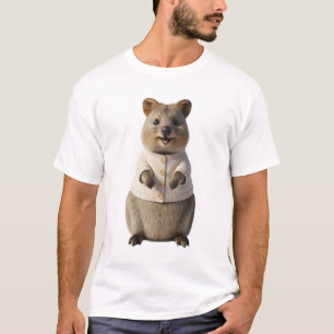 Camiseta Quokka Sonriente Adorable en Rebequita de Crema
