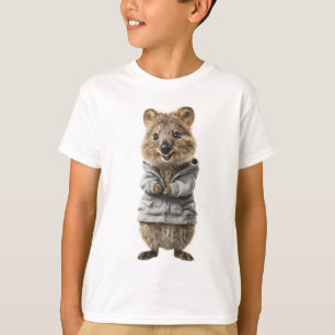 Camiseta Quokka Sonriente en Sudadera Gris con Cremallera N