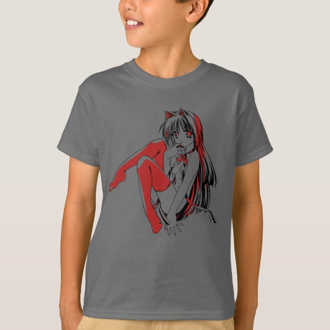 Camiseta R & B Manga, Neko Catgirl Furry Loli Anime (Anverso)