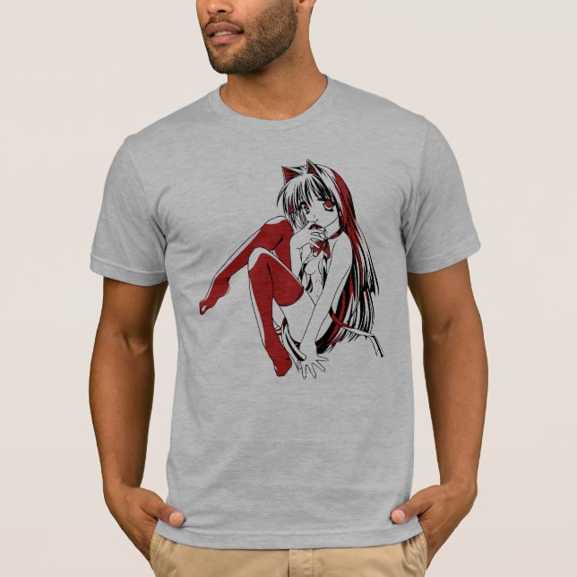 Camiseta R & B Manga, Neko Catgirl Furry Loli Anime (Anverso)