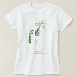Camiseta R Monograma Verdor dorado deja elegante