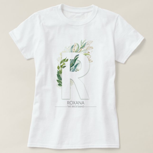Camiseta R Monograma Verdor dorado deja elegante (Diseño del anverso)
