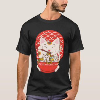 Camiseta Ra Kawaii Anime Gato comiendo fideos