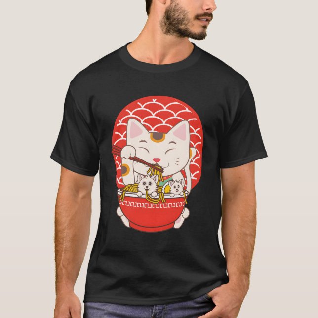 Camiseta Ra Kawaii Anime Gato comiendo fideos (Anverso)