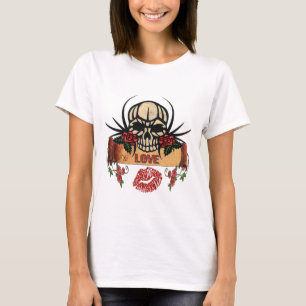 Camiseta RAB Rockabilly Cráneo Rosas Amor Lápiz Labial