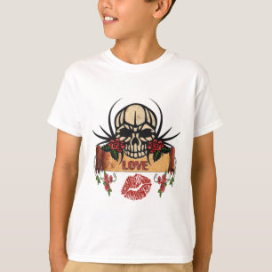 Camiseta RAB Rockabilly Cráneo Rosas Amor Lápiz Labial