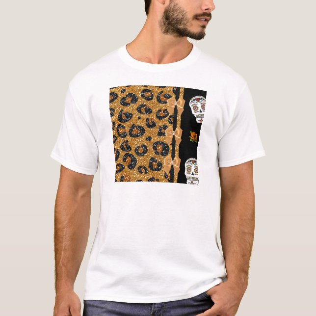 Camiseta RAB Rockabilly Oro Estampado de Leopardo Calaveras (Anverso)