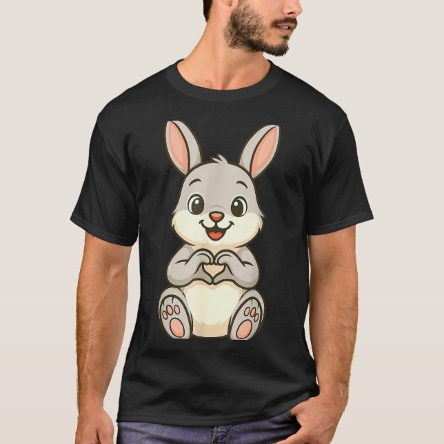 Camiseta Rabbit Bunny Doing Heart With Hands Valentines Day (Anverso)