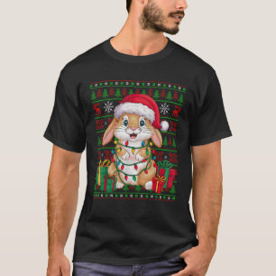 Camiseta Rabbit Bunny Xmas Encendió a Santa Hat Bunny Chris