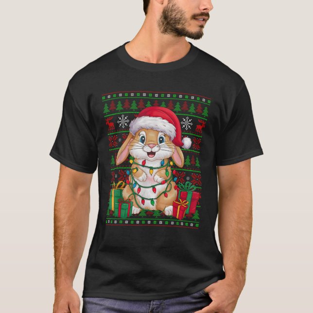 Camiseta Rabbit Bunny Xmas Encendió a Santa Hat Bunny Chris (Anverso)