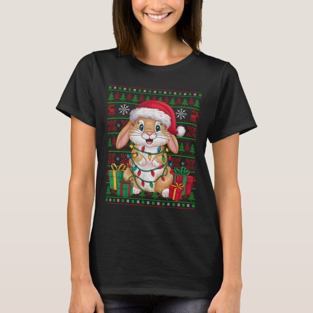Camiseta Rabbit Bunny Xmas Lights Ugly Santa Hat Bunny Chri (Anverso)