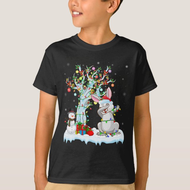 Camiseta Rabbit Lights Xmas Tree Funny Dabbing Rabbit Chris (Anverso)