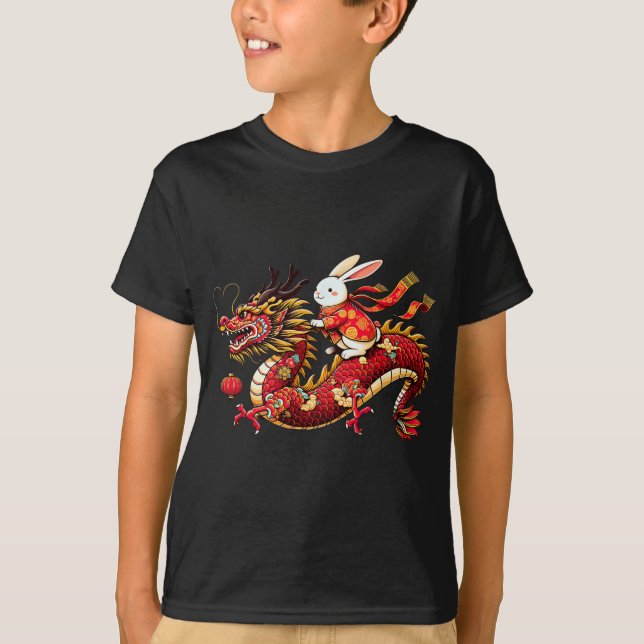 Camiseta Rabbit Ride Chinese Dragon Funny Mens Womens Happy (Anverso)