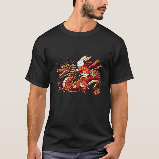 Camiseta Rabbit ride Chinese Dragon Funny Mens Womens Happy (Anverso)
