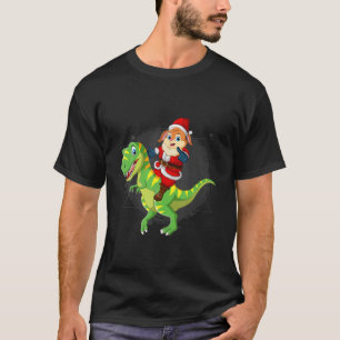 Camiseta Rabbit Riding Dinosaur T Rex Christmas Tree Santa