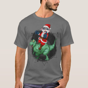 Camiseta Rabbit Riding Dinosaur T rex Christmas Tree Santa