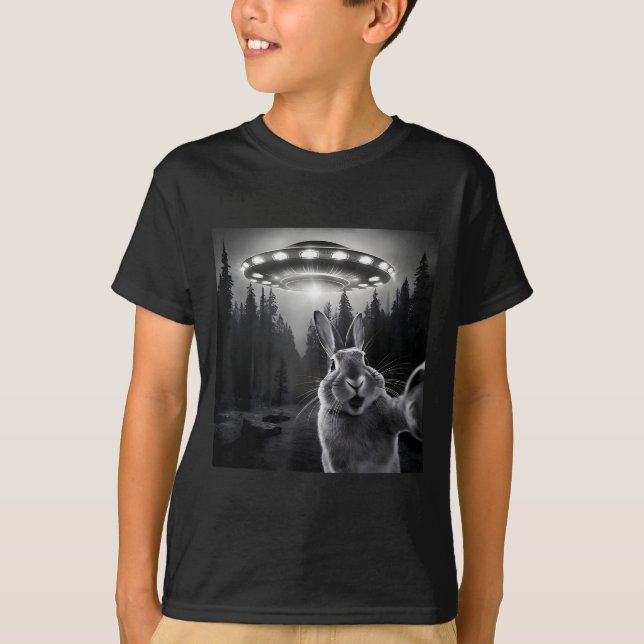 Camiseta Rabbit Selfie With Ufo - Funny Bunny Graphic Alien (Anverso)