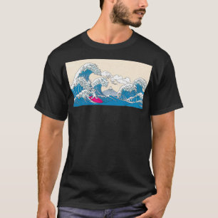 Camiseta Rabbit Surfing Great Wave Off Kanagawa Surfer Rabb