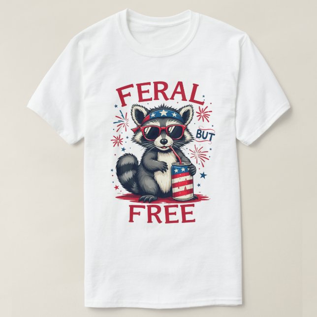Camiseta Racco patriótico feral pero divertido libre 4 de j (Diseño del anverso)