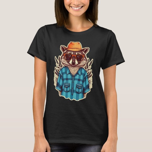 Camiseta Raccón Con Un Gorra Y Gafas De Racco Cubierto (Anverso)
