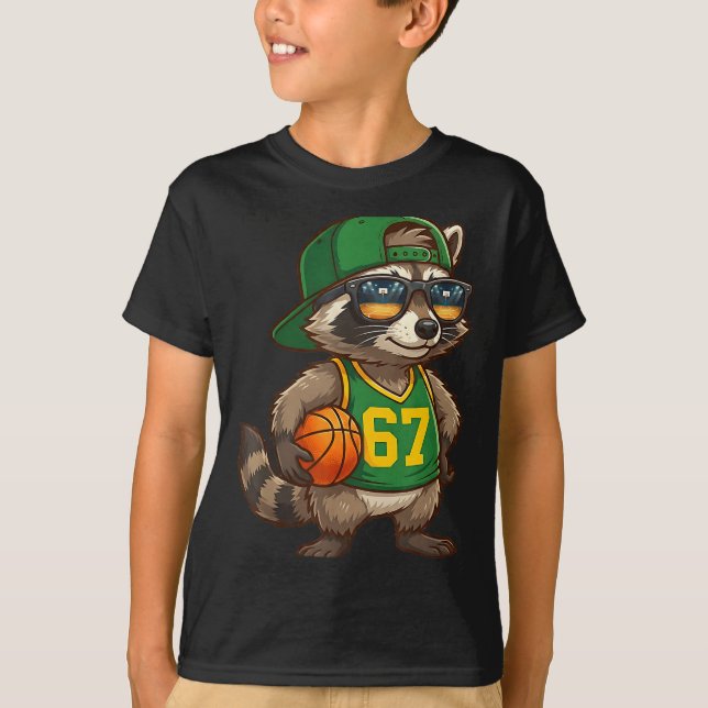 Camiseta Raccoon Basketball 67 Gen Alpha Slang Srts Men Boy (Anverso)