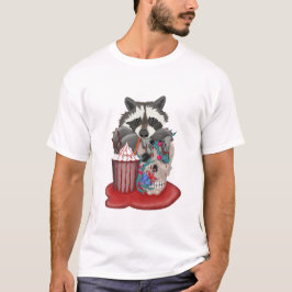 Camiseta Raccoon bebe cóctel con cráneo