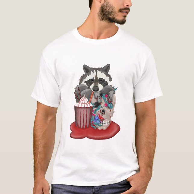 Camiseta Raccoon bebe cóctel con cráneo (Anverso)