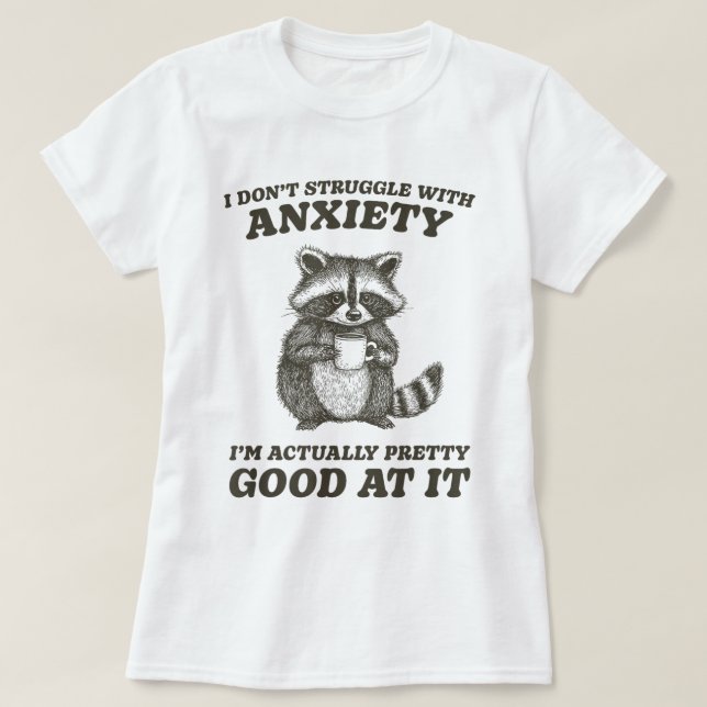Camiseta Raccoon Beber Café Ansiedad Humor (Diseño del anverso)