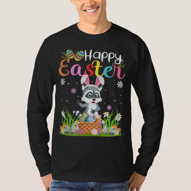 Camiseta Raccoon Bunny Egg Hunting Funny Raccoon Happy East (Anverso)