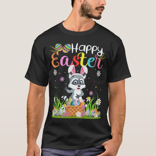 Camiseta Raccoon Bunny Egg Hunting Funny Raccoon Happy East (Anverso)