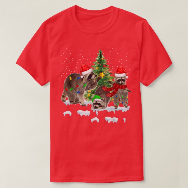 Camiseta Raccoon Christmas Tree Lights Pajama Racoon Lover  (Diseño del anverso)