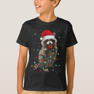 Camiseta Raccoon Christmas Tree Xmas Ilumina Funny Santa Ra