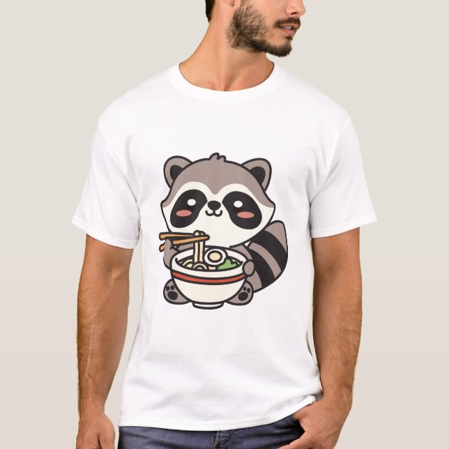 Camiseta Raccoon Comiendo fideos Ramen (Anverso)