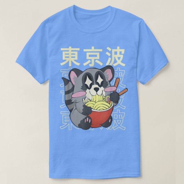 Camiseta Raccoon comiendo fideos Ramen japonés Kawaii Aesth (Diseño del anverso)