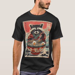 Camiseta Raccoon Comiendo Ramen Fideos Japoneses Racoon Ani