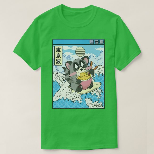 Camiseta Raccoon comiendo Ramen ondas japonesas Anime Digit (Diseño del anverso)