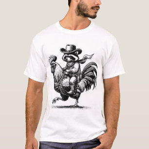 Camiseta Raccoon con botes de Gorra de Cowboy montando gall