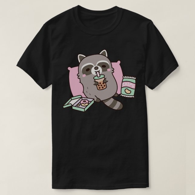 Camiseta Raccoon Cute g Con Té Boba Y Aperitivos (Diseño del anverso)