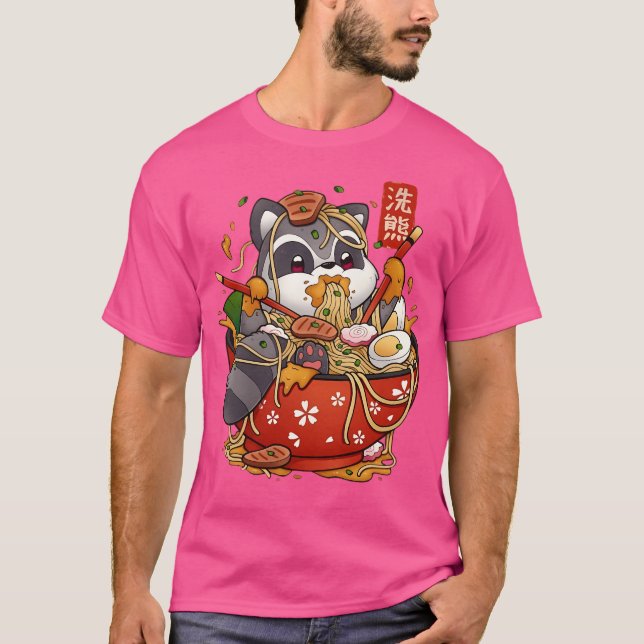 Camiseta Raccoon de anime lindo comiendo fideos de Ramen (Anverso)