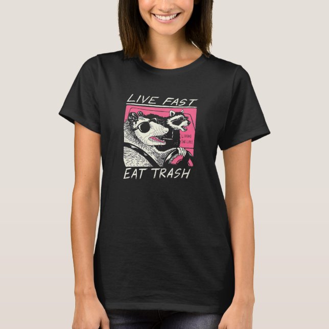 Camiseta Raccoon de la basura de comida rápida en vivo (Anverso)